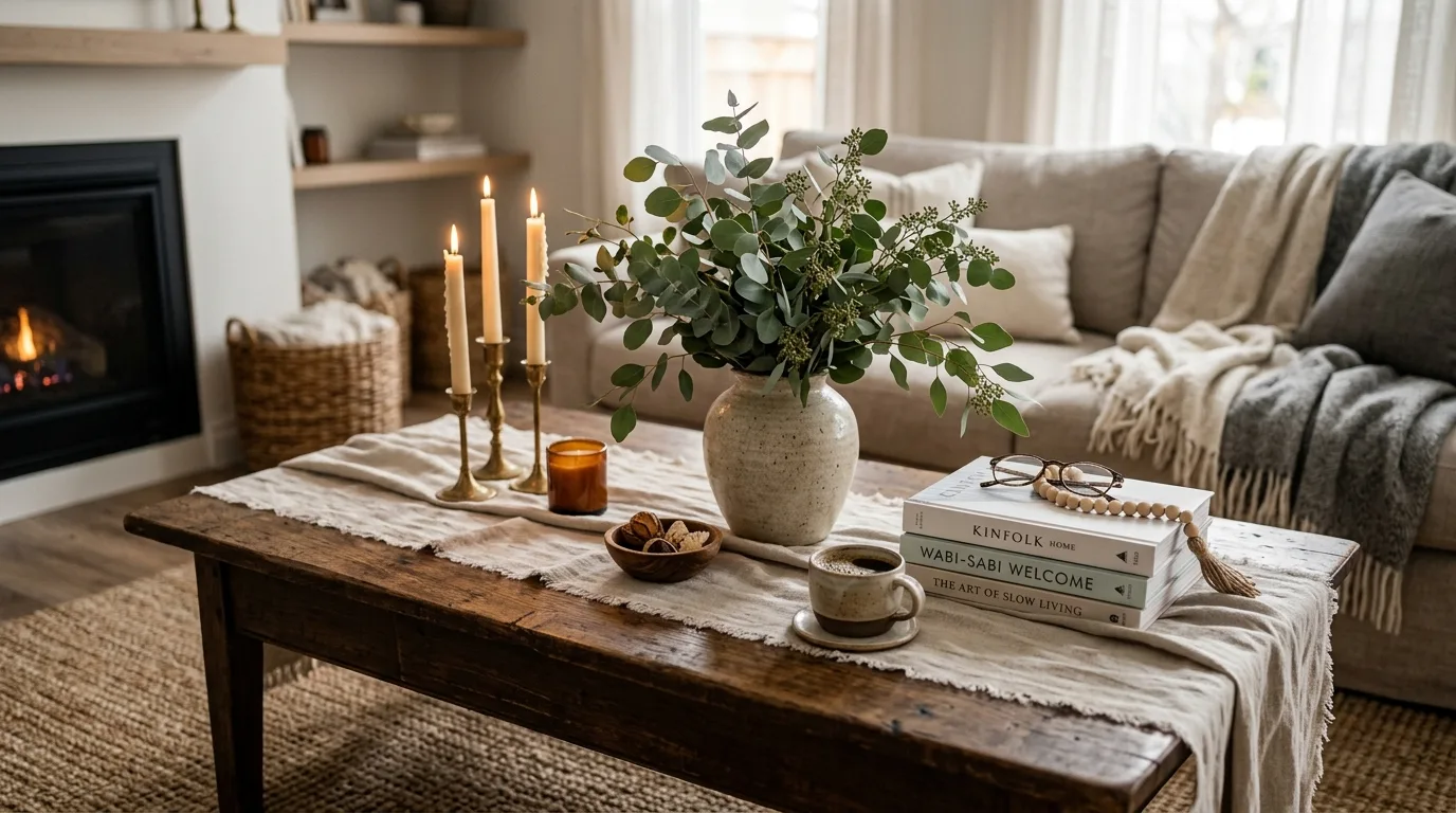 Rustic Coffee Table Setup for 10 farmhouse decor ideas for a cozy home
